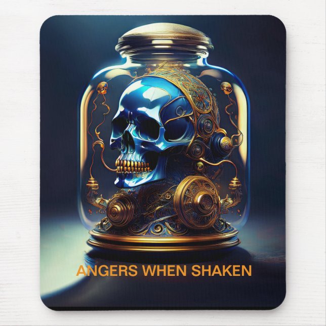 Steampunk Skull In Jar Angers When Shaken Mouse Pad (Front)