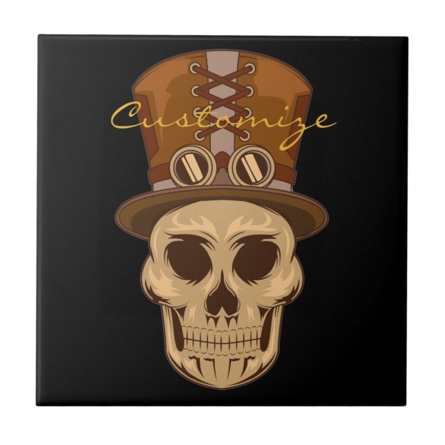 Steampunk Skull in Top Hat Thunder_Cove Tile (Front)