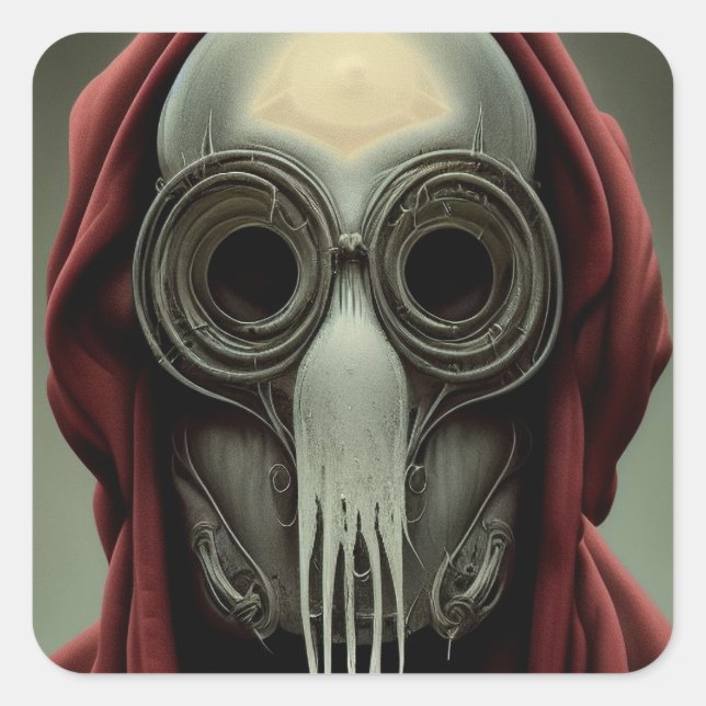 steampunk skull monster horror marine alien robot  square sticker (Front)