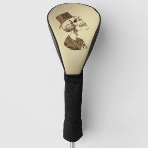 Steampunk Skull on Gold Golf Head Cover