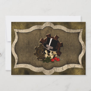 Steampunk Skull Roses Gothic Wedding Invitation