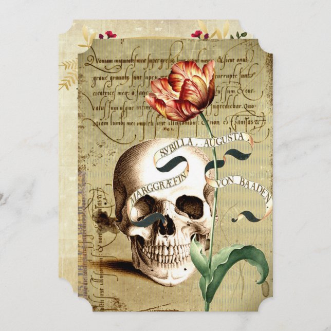 Steampunk Skull Vintage Halloween Invitations (Front/Back)