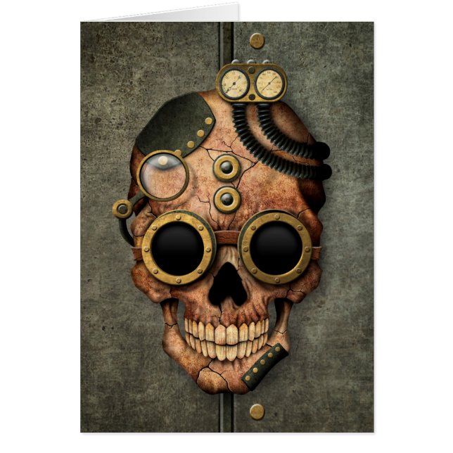 Steampunk Skull with Goggles - Steel Effect (Front)