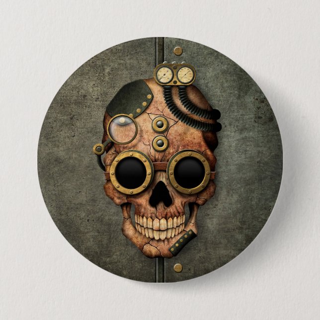 Steampunk Skull with Goggles - Steel Effect 7.5 Cm Round Badge (Front)