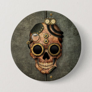Steampunk Skull with Goggles - Steel Effect 7.5 Cm Round Badge