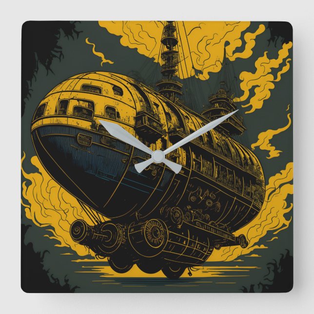 Steampunk Skyship Wall Clock (Front)