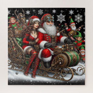 Steampunk Sled ~ Santa With Wife & Elves 02 XX Jigsaw Puzzle