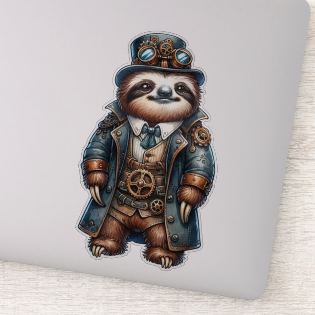 Steampunk Sloth Transparent Sticker (Detail)