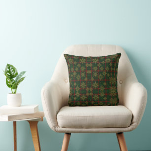 Steampunk Snowflake Red and Green Tartan Cushion