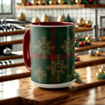 Steampunk Snowflake Red and Green Tartan