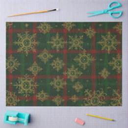 Steampunk Snowflake Red and Green Tartan Tissue Paper