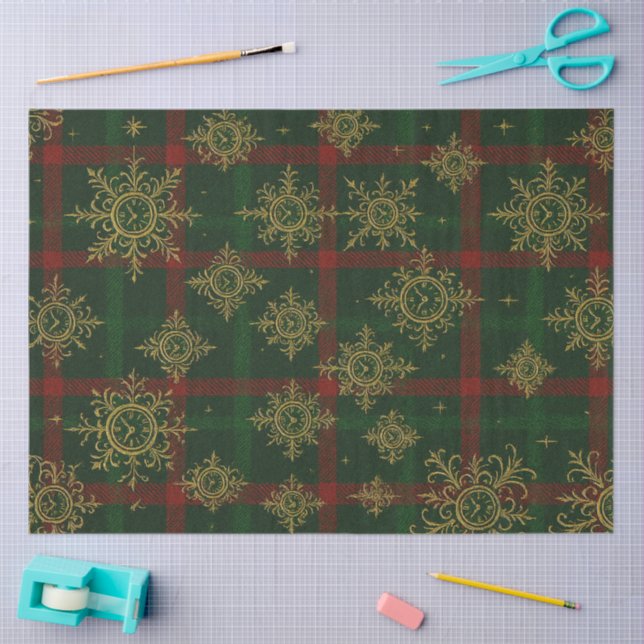 Steampunk Snowflake Red and Green Tartan Tissue Paper (Craft)