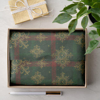 Steampunk Snowflake Red and Green Tartan Tissue Paper