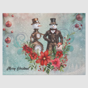 steampunk  snowman and steampunk snowwoman tissue paper