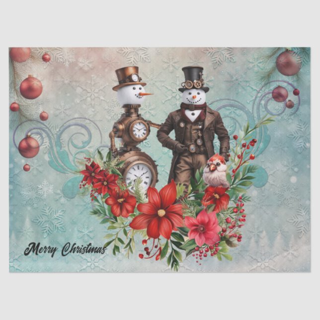 steampunk  snowman and steampunk snowwoman tissue paper (Front)