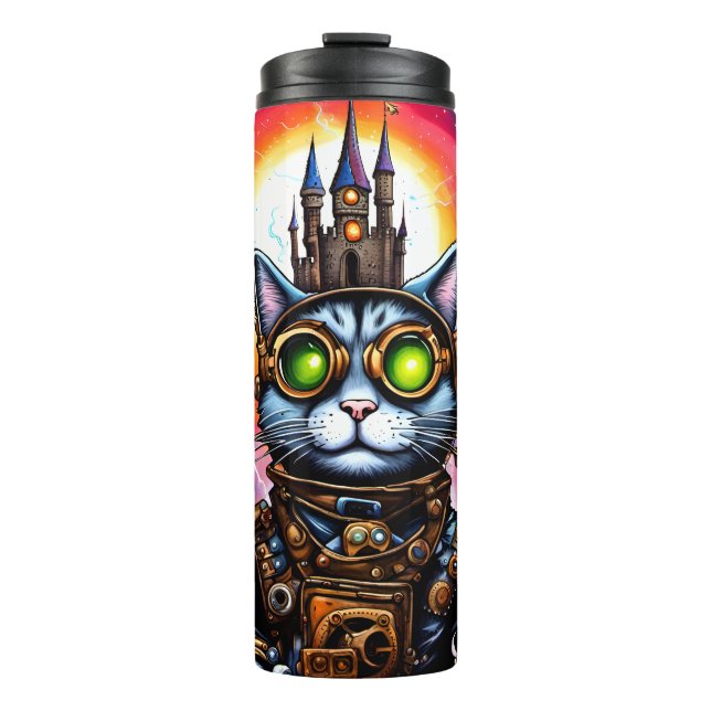 Steampunk Space Cat I Thermal Tumbler (Front)