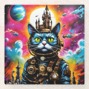 Steampunk Space Cat II Glass Coaster