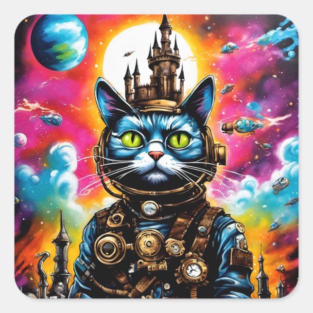 Steampunk Space Cat II Square Sticker (Front)
