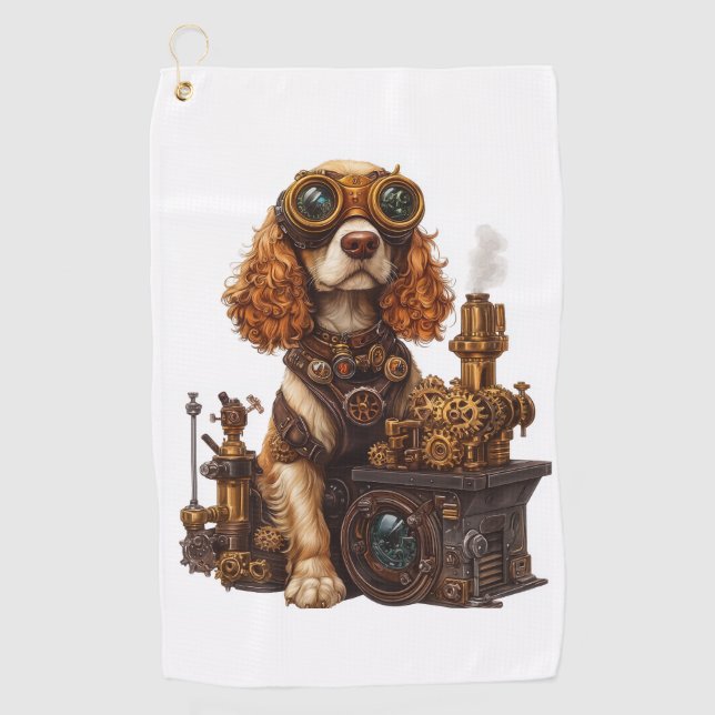 Steampunk Spaniel � Victorian Dog Inventor Golf Towel (Front)