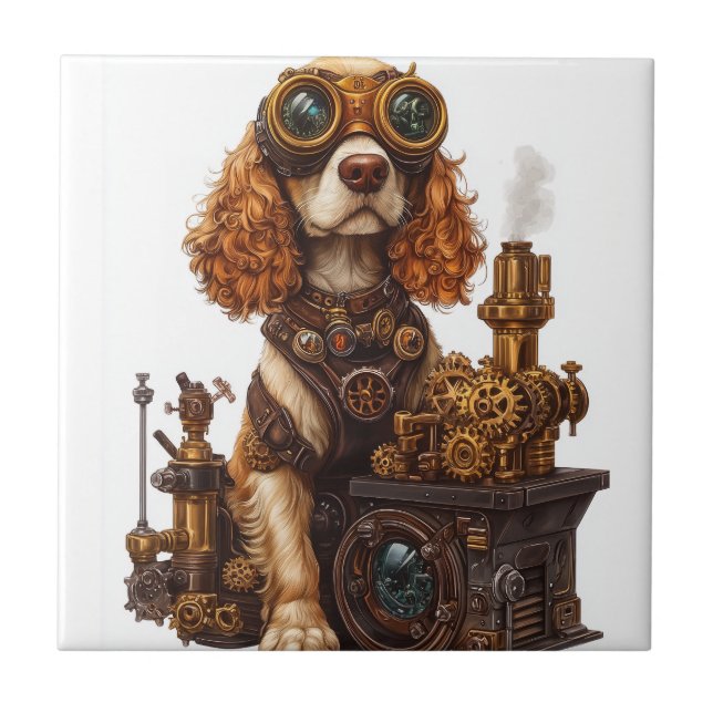 Steampunk Spaniel � Victorian Dog Inventor Tile (Front)