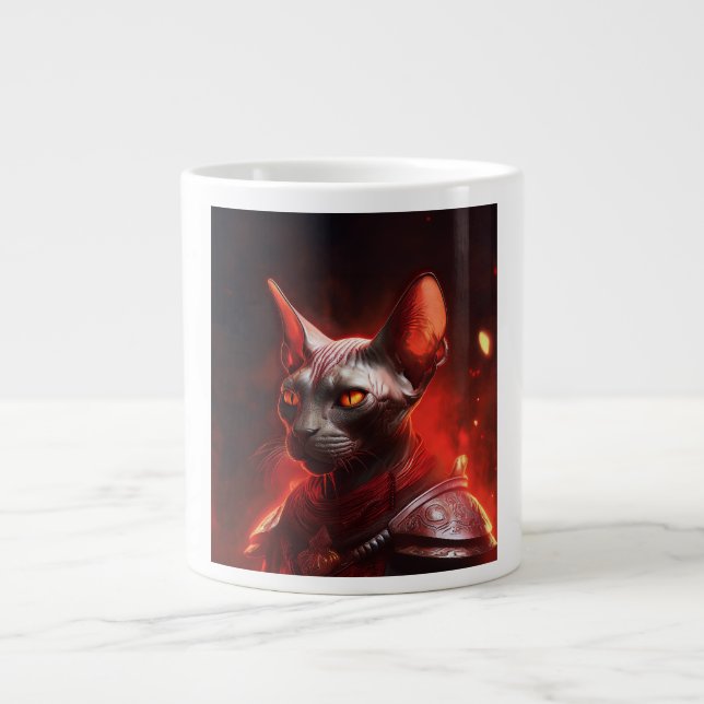 Steampunk Sphinx Cat Warrior Looking Fierce Large Coffee Mug (Front)