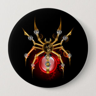 Steampunk spider on black 10 cm round badge