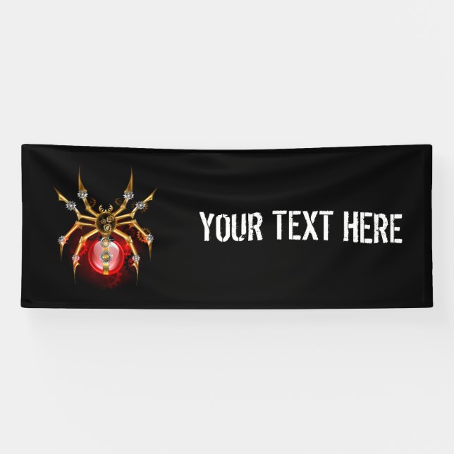 Steampunk spider on black banner (Horizontal)