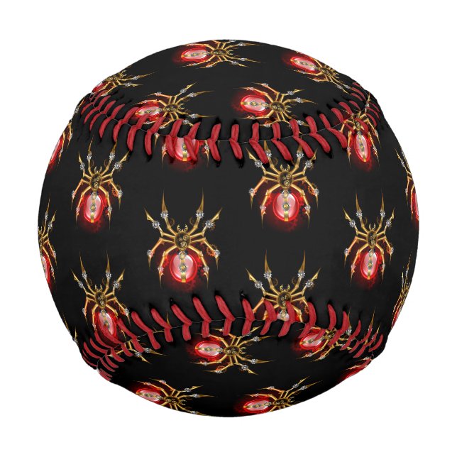 Steampunk spider on black baseball (Front)
