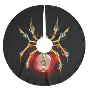 Steampunk spider on black brushed polyester tree skirt