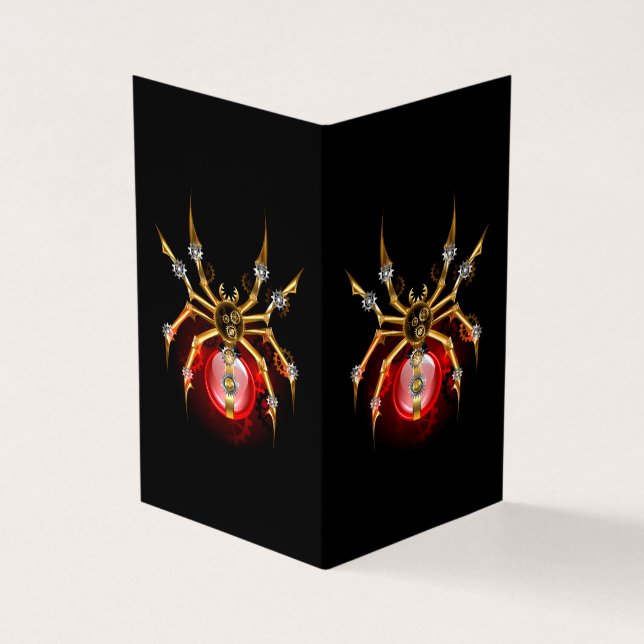 Steampunk spider on black business card (Outside)