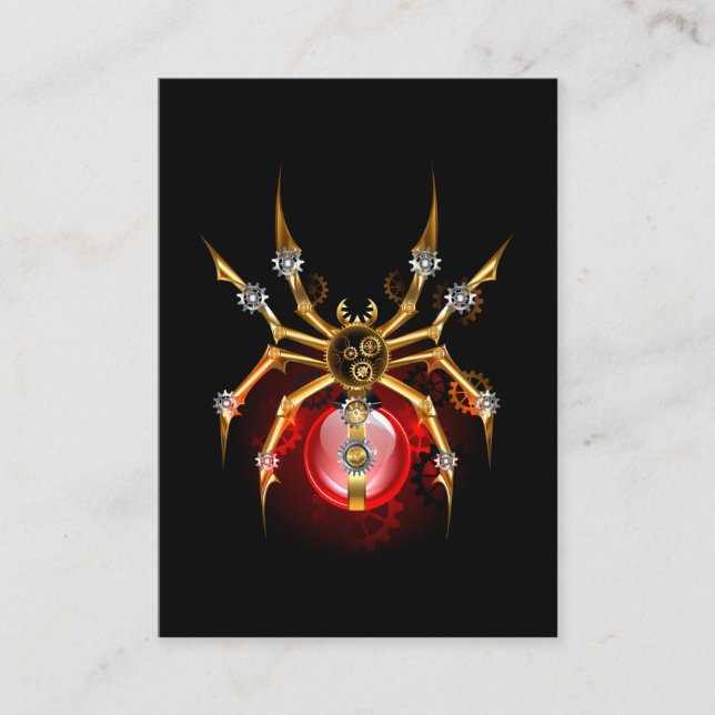 Steampunk spider on black business card (Front)