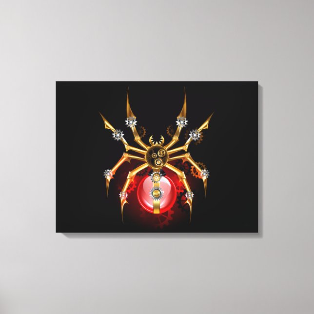 Steampunk spider on black canvas print (Front)
