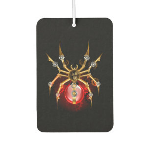 Steampunk spider on black car air freshener