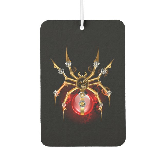 Steampunk spider on black car air freshener (Front)