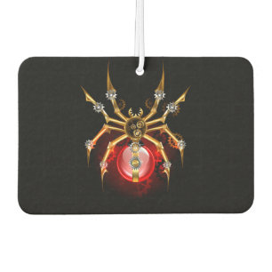 Steampunk spider on black car air freshener