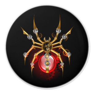 Steampunk spider on black ceramic knob