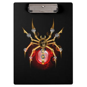 Steampunk spider on black clipboard