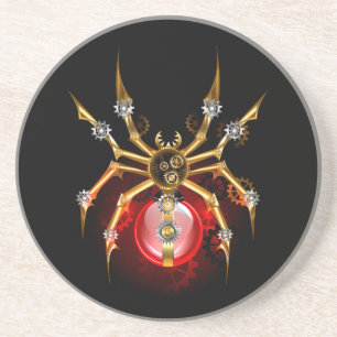 Steampunk spider on black coaster