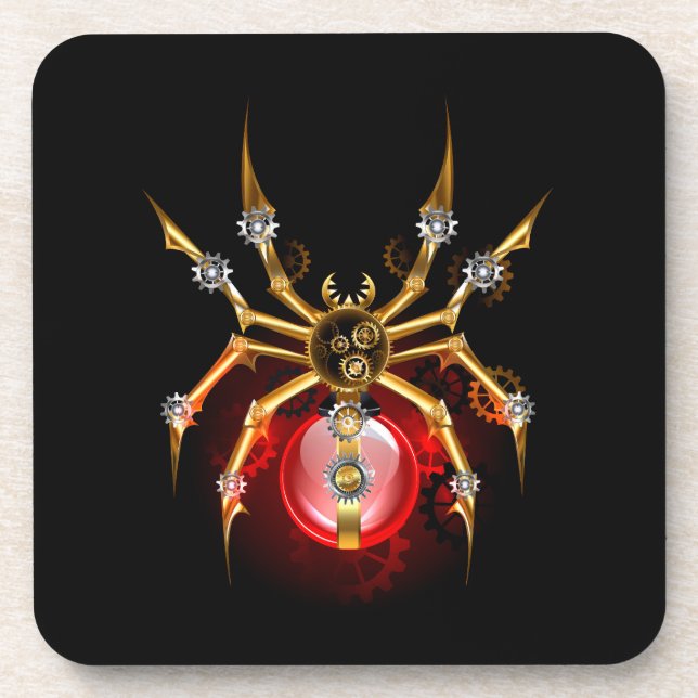 Steampunk spider on black coaster (Front)