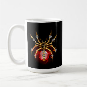 Steampunk spider on black coffee mug