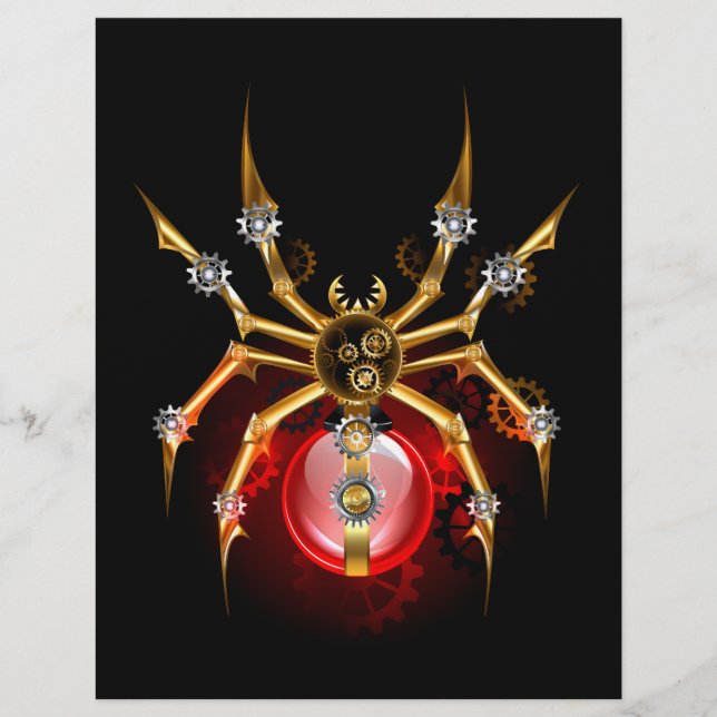 Steampunk spider on black custom letterhead (Front)