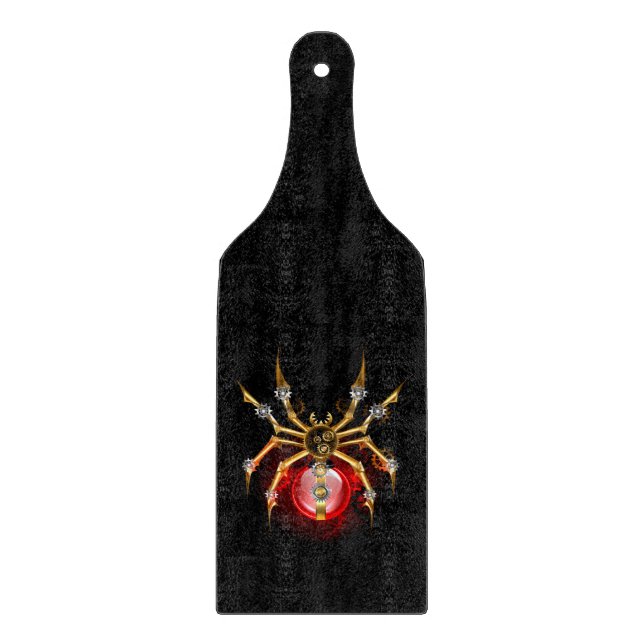 Steampunk spider on black cutting board (Front)