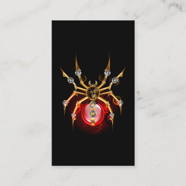 Steampunk spider on black enclosure card (Front)