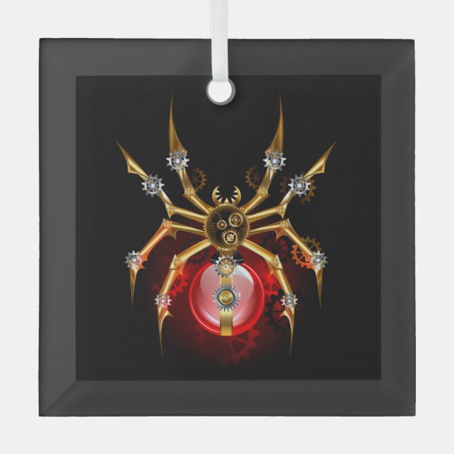 Steampunk spider on black glass tree decoration (Front)