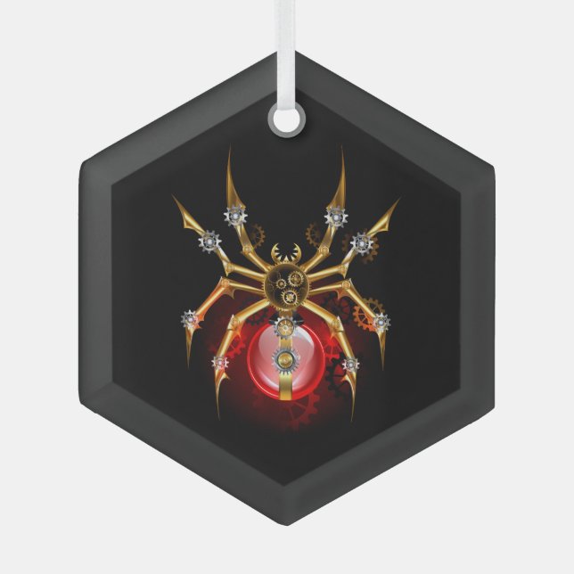 Steampunk spider on black glass tree decoration (Front)