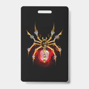 Steampunk spider on black ID badge