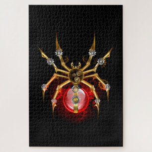 Steampunk spider on black jigsaw puzzle