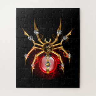 Steampunk spider on black jigsaw puzzle