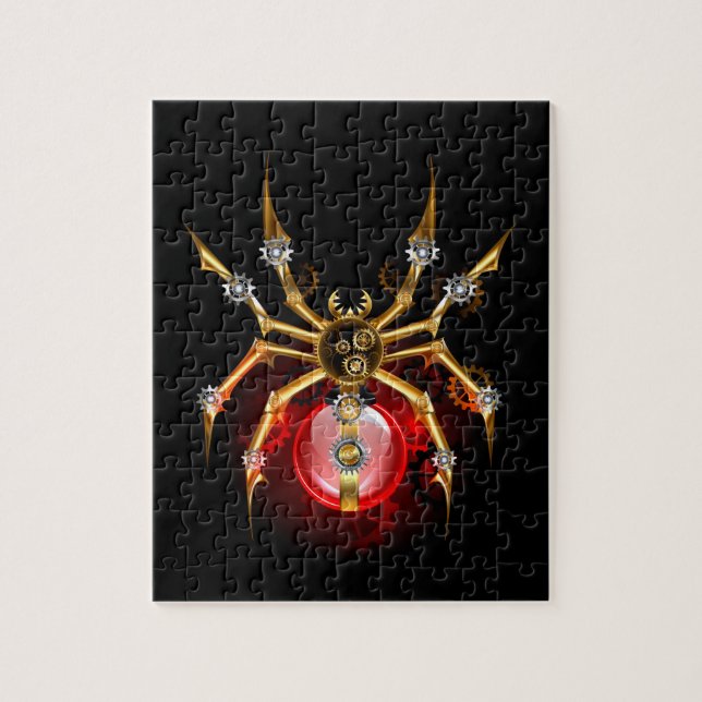 Steampunk spider on black jigsaw puzzle (Vertical)
