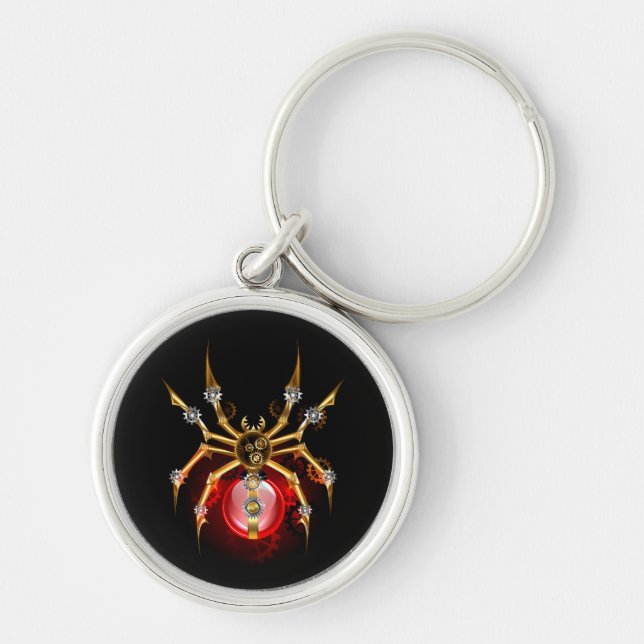 Steampunk spider on black key ring (Front)